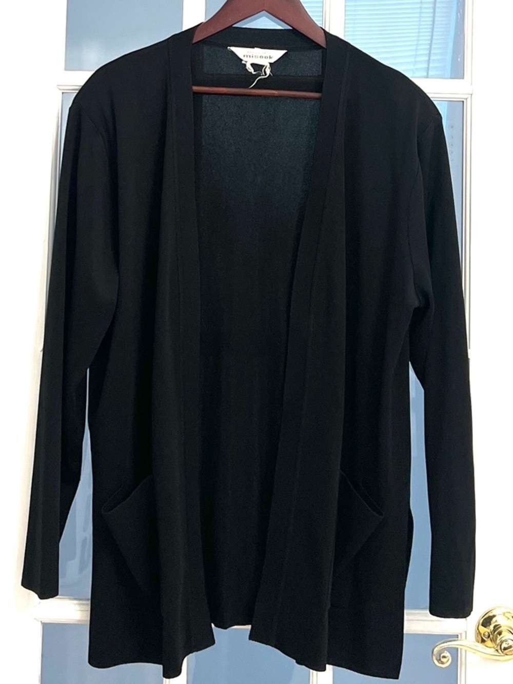 MISOOK Women’s Black Open Front Longline Knit Cardigan Sweater Pockets Size XL